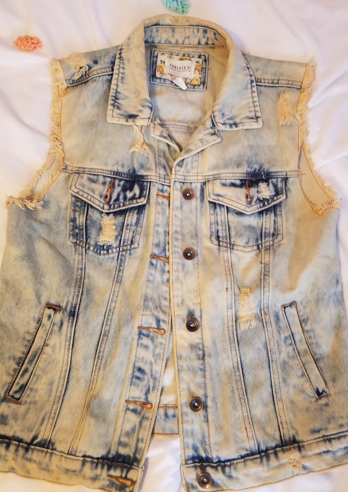 Forever 21 distressed acid wash jean vest